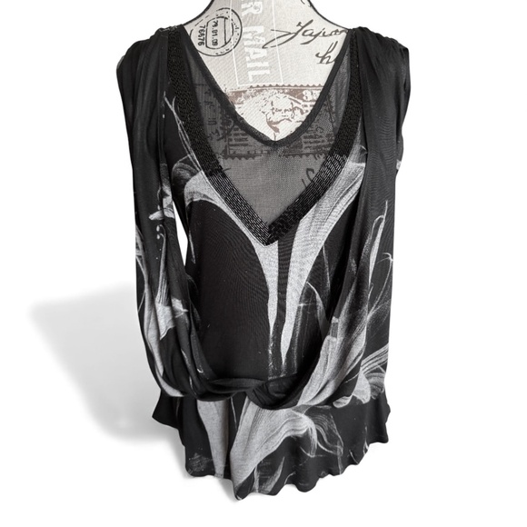 RELIGION London Draped Beaded Graphic Top – Size M - Picture 1 of 9